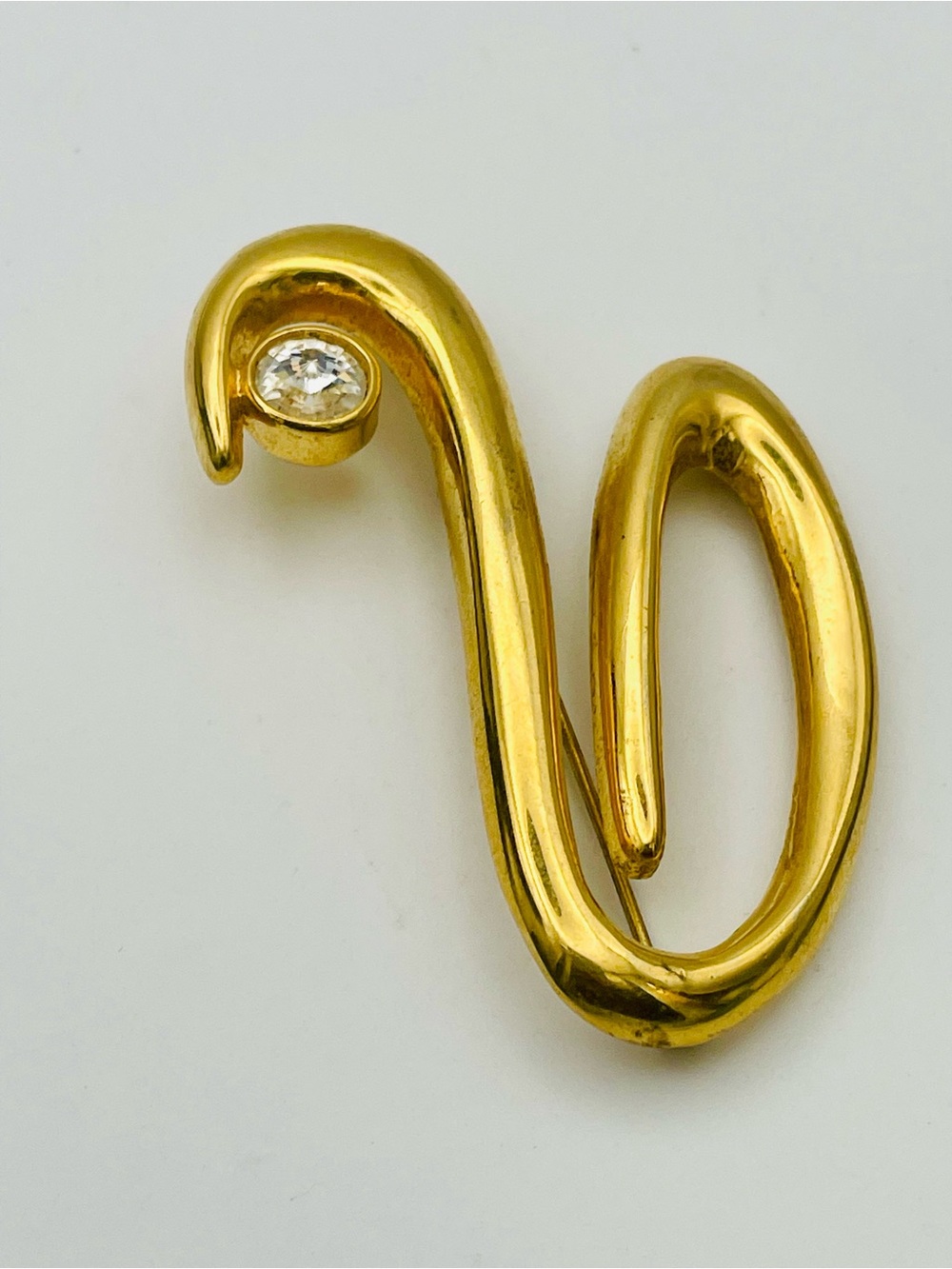 Vintage Gold Tone Abstract Loop Swirl Crystal Accent Brooch - Women Jewelry